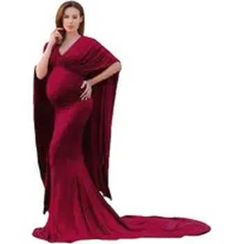 Dámské šaty Šifónové dlouhé šaty na těhotenské focení Barva: Vínová, Velikost: S