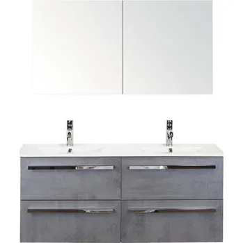 Koupelnový nábytek Koupelnový nábytkový set Seville 120 cm s keramickým dvojitým umyvadlem a zrcadlovou skříňkou beton antracitově šedá