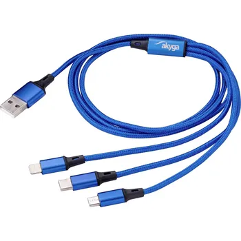Prodlužovací kabel Akyga USB kabel USB-A zástrčka, Apple Lightning konektor, USB-C ® zástrčka, USB Micro-A zástrčka 1.20 m modrá AK-USB-27