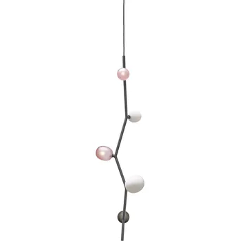 Brokis Závěsné svítidlo Ivy PC1061 Vertical 5, 129 cm Povrch Montury: kov - antracitově šedý matovaný komaxit se strukturou, Barva skla: Světle růžová - transparentní sklo, Způsob instalace: Baldachýn - kov - antracitově šedý matovaný komaxit se strukturo