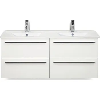 Koupelnový nábytek Koupelnový nábytkový set Seville 120 cm s keramickým dvojitým umyvadlem bílá vysoce lesklá 81708901