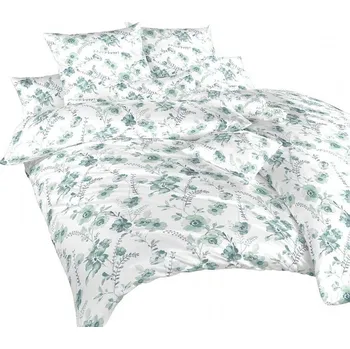 Povlečení DADKA VRACOV Povlečení krep Kvítí mentolové na bílém 140 x 200, 70 x 90 cm zipový uzávěr