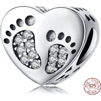 Přívěsek Charm Sterlingové stříbro 925 Srdce otisk nožiček, korálek na náramek rodina
