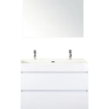 Koupelnový nábytek Koupelnový nábytkový set Maxx XL 100 cm s keramickým umyvadlem 2 otvory na kohouty a zrcadlem bílá vysoce lesklá