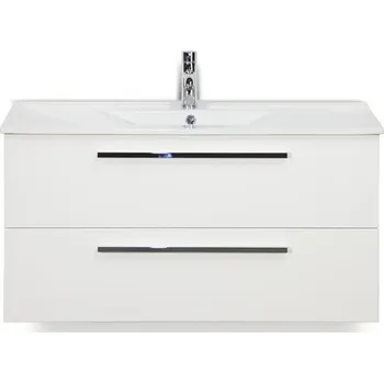 Koupelnový nábytek Koupelnový nábytkový set Seville 100 cm s keramickým umyvadlem Model 1 bílá vysoce lesklá
