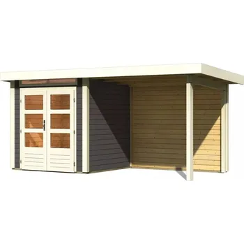 Zahradní domek LANIT PLAST Dřevěný domek KARIBU KANDERN 1 + přístavek 235 cm včetně zadní stěny (23608) terragrau LG3530