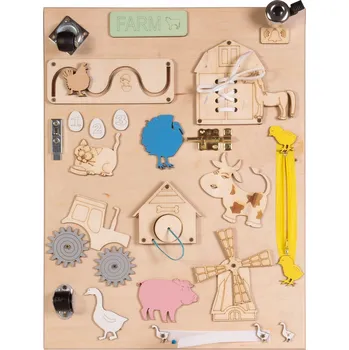 Activity board Dřevěná oboustranná manipulační tabule přírodní/farma