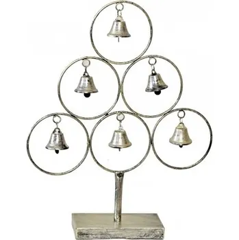Vánoční dekorace Kovový strom se zvonečky 42 cm, champagne