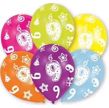 Balónek Balónky k 9. narozeninám 6 ks balónky vícebarevné, 27,5 cm