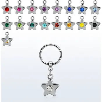 Piercing Piercingate Piercing kroužek - hvězda s kamínkem PKR00144 - Barva/Motiv: Čirá, Průměr kroužku: 12 mm, Průměr tyčky: 1,2 mm