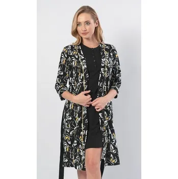 Dámský župan Vienetta Secret Dámský župan s noční košilí Motýli černý Barva: černá, Velikost: S