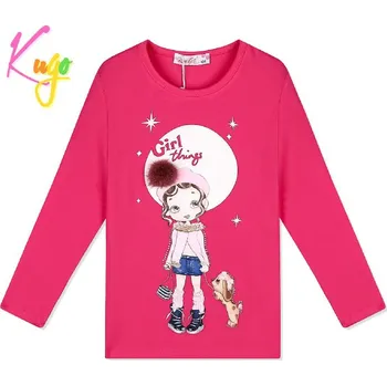 Dívčí tričko Dívčí tričko dl.r. KUGO TM6221, tmavě růžové, vel. 98-128 (dívčí triko Kugo s dlouhým rukávem)