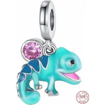 Přívěsek Charm Sterlingové stříbro 925 Chameleon, mění barvu na teplo, se zirkonem 2v1, přívěsek na náramek zvíře