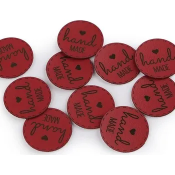 Nášivka, 30mm, štítek z eko kůže, hand made, červená