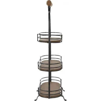 Černý antik kovový 3 - patrový etažér s dřevěným držadlem Millo - 31*17*53 cm