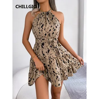 Dámské oblečení Dámské letní mini šaty s volány Barva: Khaki, Velikost: L