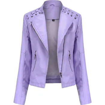 Dámská casual bunda Dámská "kožená" bunda s falešnými stehy na ramenou Barva: levandulová, Velikost: S