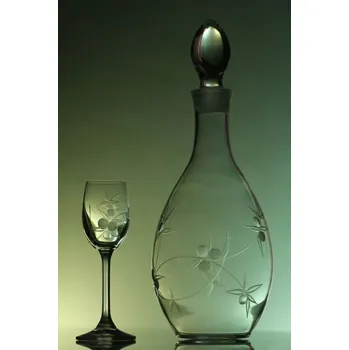 Sklenice lahev 1l + 6ks Lara 65ml s rytinou bobule - ručně ryté (broušené), dárek pro ženu