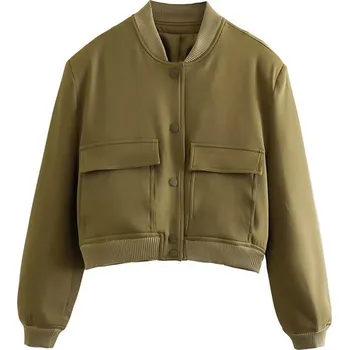 Dámská casual bunda Dámská jarní/podzimní bunda "bomber" s kapsami Barva: Vojenská zelená, Velikost: M
