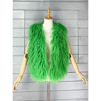 Dámská vesta Chlupatá vesta dámský kožich Barva: Zelená, Velikost: M