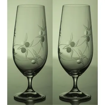 Sklenice sklenice na pivo 2ks Lara 380ml s rytinou bobule - ručně ryté (broušené), dárková krabička