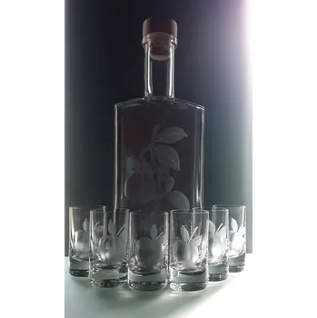 Sklenice lahev na kalvádos 0,5l a 6 ks likér 35ml - ručně ryté (broušené), dárková krabička