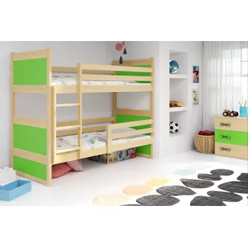 Dětská postel Nábytek PEGAS s.r.o. Dětská patrová postel RICO 90x200 cm, bez matrace, Přírodní/Zelená