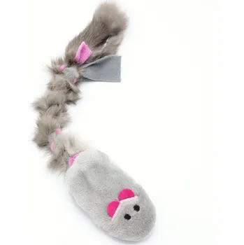 Hračka pro kočku Plyšová hračka pro kočku – myš s králičí kožešinou a bylinkami, šedá Barva oušek a ocásku: růžová ouška/růžovošedý ocásek, Chrastítko: s chrastítkem, Bylinky: šanta kočičí