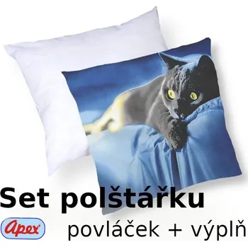 Dekorativní polštářek 3D povláček na polštářek APEX - Modrá kočka - SET Polštářek s výplní + Povláček