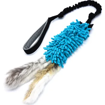 Hračka pro psa Přetahovadlo pro psa s amortizérem – mop s králičí kožešinou, střapec Vyberte barvu: Modrá
