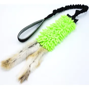 Hračka pro psa Přetahovadlo pro psa s amortizérem – mop s králičí kožešinou, střapec Vyberte barvu: Žlutozelená