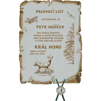 Pasovací list král honu č.723 pergamen z překližky