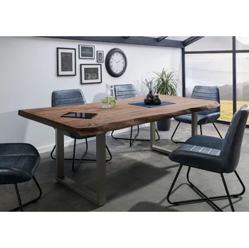 Jídelní stůl Stůl Palisandr 200x100x77 šedě mořený / U-nohy stříbrně matné METALL 5