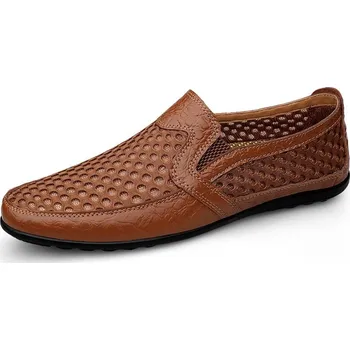 Pánské mokasíny Síťované loafers pánské kožené boty nazouvací Barva: Hnědá, Velikost: 41
