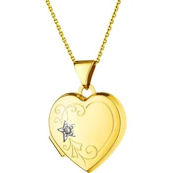 Přívěsek Zlatý přívěsek s diamantem - otevírací medailon - srdce - 0,01 ct - ryzost 585 - 197.151