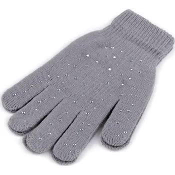 Rukavice Dámské / dívčí pletené rukavice s kamínky, barva 3 šedá