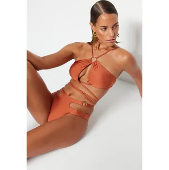 autíčko Trendyol Tile Halter Neck Accessory Bikini Top Trendyol tmavě červená 2321752