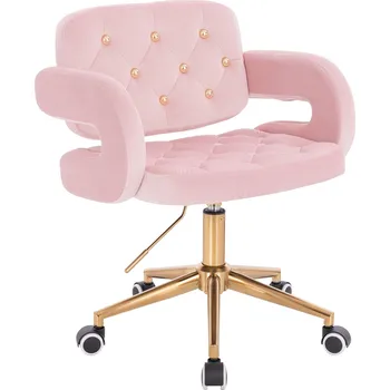 Otočné křeslo Ardal Gold velur na zlaté podstavě s kolečky - růžová