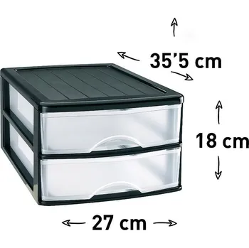 Úložný box PlasticForte Box se 2 zásuvkami Black 27 x 35,5 x 18,5 cm