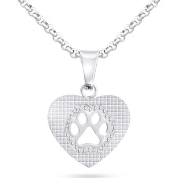 Náhrdelník Náhrdelník s tlapkou v srdíčku - chirurgická ocel a zirkony