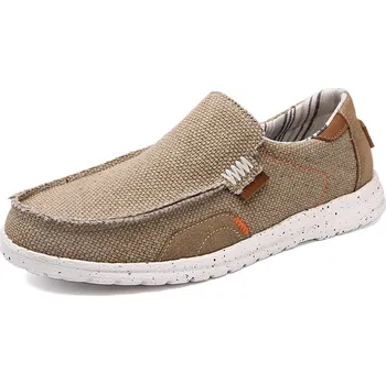 Pánské mokasíny Nazouvací plátěné boty pánské džínové loafers Barva: Khaki, Velikost: 47