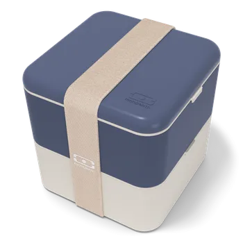 Svačinový box Svačinový bento box MonBento Square Natural Blue | krémová, fialová