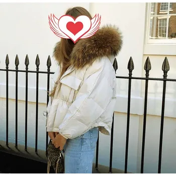 Dámská parka Zimní bunda s kožíškem mývalu Barva: Hnědá, Velikost: S