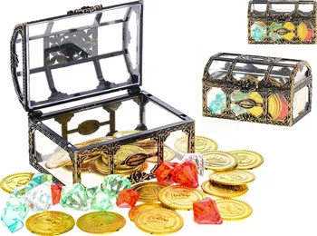 Karnevalový doplněk Kamaro Truhla s pokladem se zlatými mincemi a diamanty 50 ks