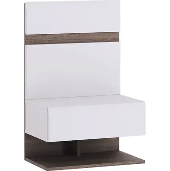 Noční stolek Noční stolek, bílá extra vysoký lesk HG / dub sonoma tmavý truflový, LYNATET TYP 95