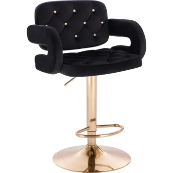 Barová židle Barová židle velur Ardal Gold na zlatém talíři - černé