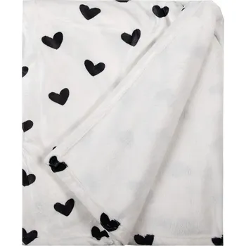 Přehoz na lůžko Bílo-černý plyšový pléd se srdíčky Love Birds - 130*170 cm