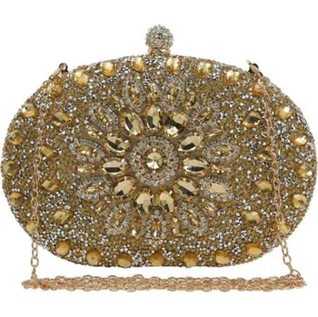 Elegantní večerní kabelka (psaníčko) vykládaná "umělými diamanty" Barva: Zlatá