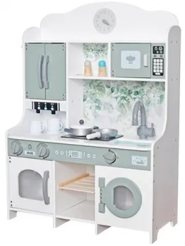Dětská kuchyňka Dřevěná kuchyňka s kávovarem a pračkou 62 x 26 x 85 cm bílá/šedá
