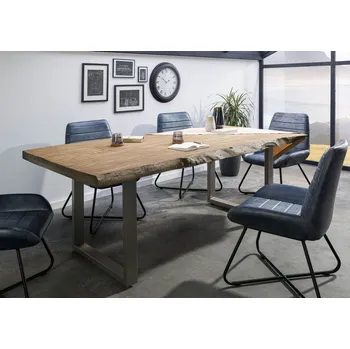 Jídelní stůl Stůl mango 200x100x77 béžový lakovaný / U-nohy stříbrný mat METALL 5